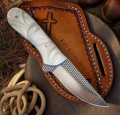 Heritage Cowboy Knife 8" Rasp Steel with Elegant Pearl Handle - Korvel