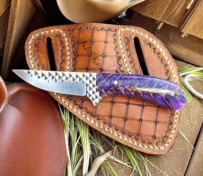 Heritage Cowboy Knife – 7.5" Rasp Steel Blade with Unique Pine Cone Handle & Leather Sheath - Korvel