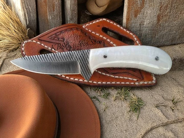 Custom Artisan Cowboy Knife with Leather Sheath - 8" Rasp Steel - Korvel