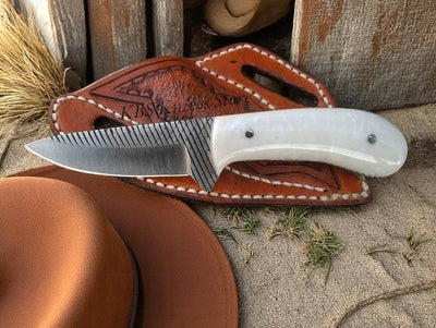 Custom Artisan Cowboy Knife with Leather Sheath - 8" Rasp Steel - Korvel