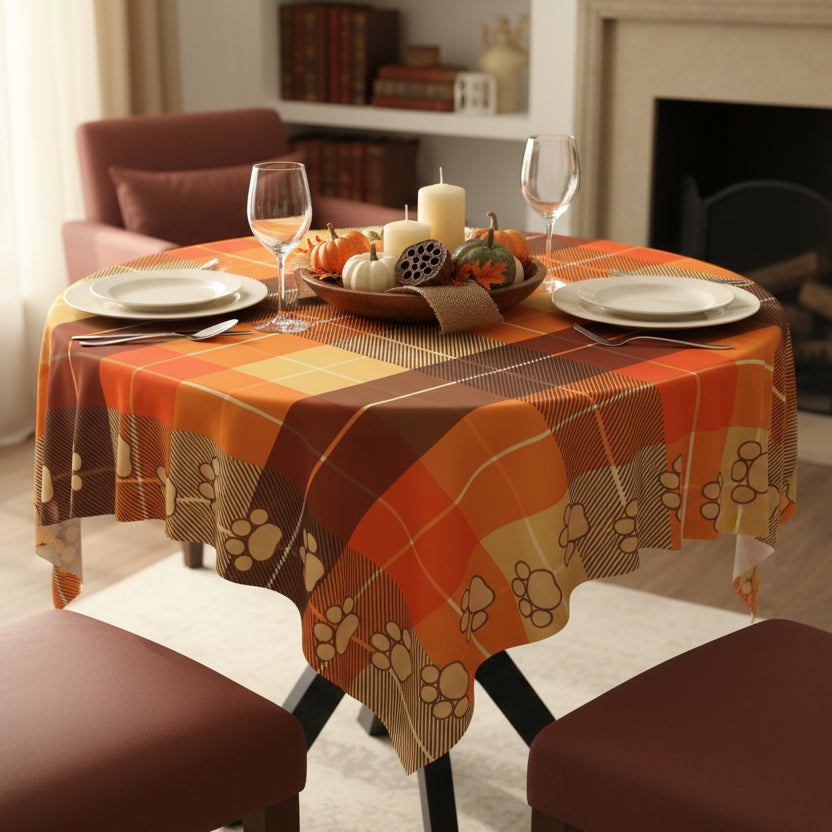 Nappe en Plaid d'Automne avec Empreintes de Pattes