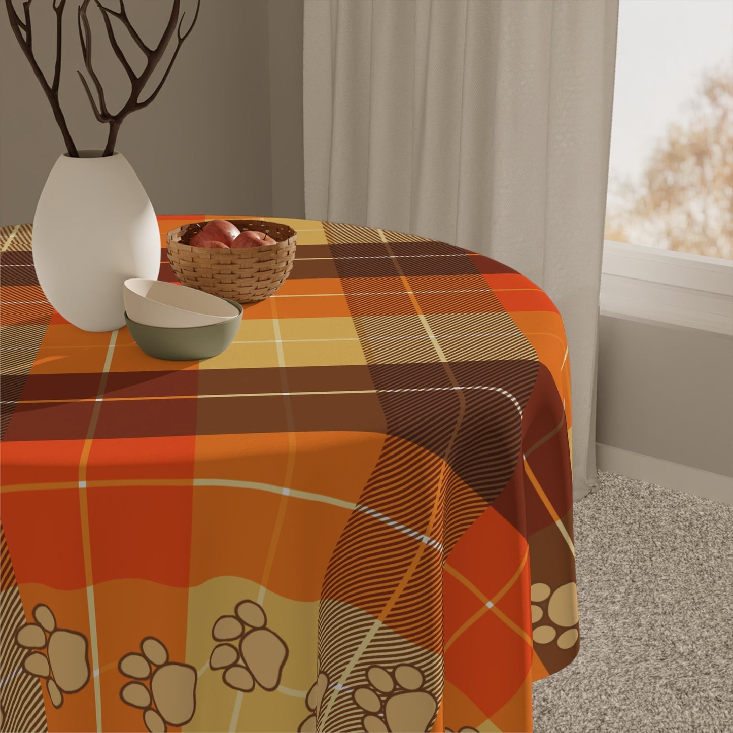 Nappe en Plaid d'Automne avec Empreintes de Pattes