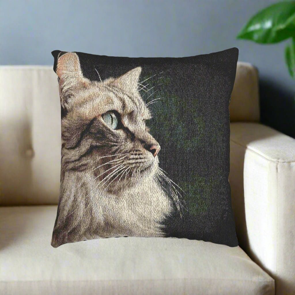 Coussin tissé Cozy Cat - Accent décoratif pour les amoureux des chats