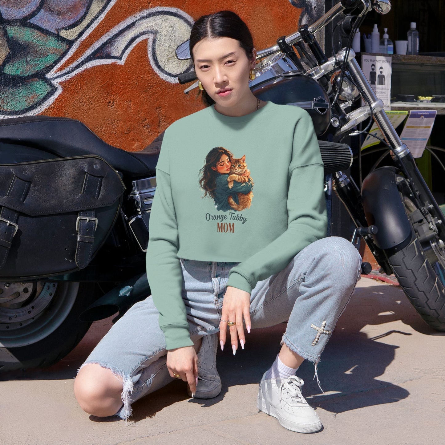 Sweatshirt court pour maman avec un tabby orange confortable