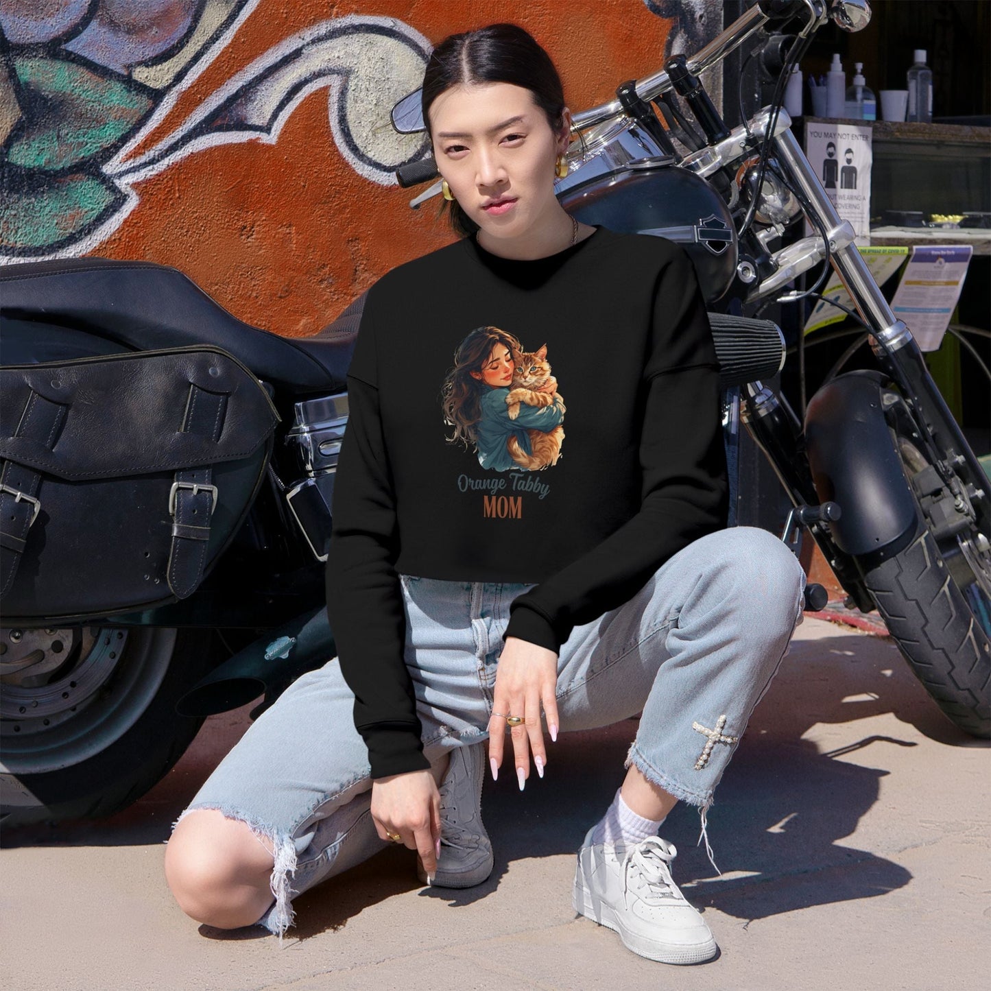 Sweatshirt court pour maman avec un tabby orange confortable
