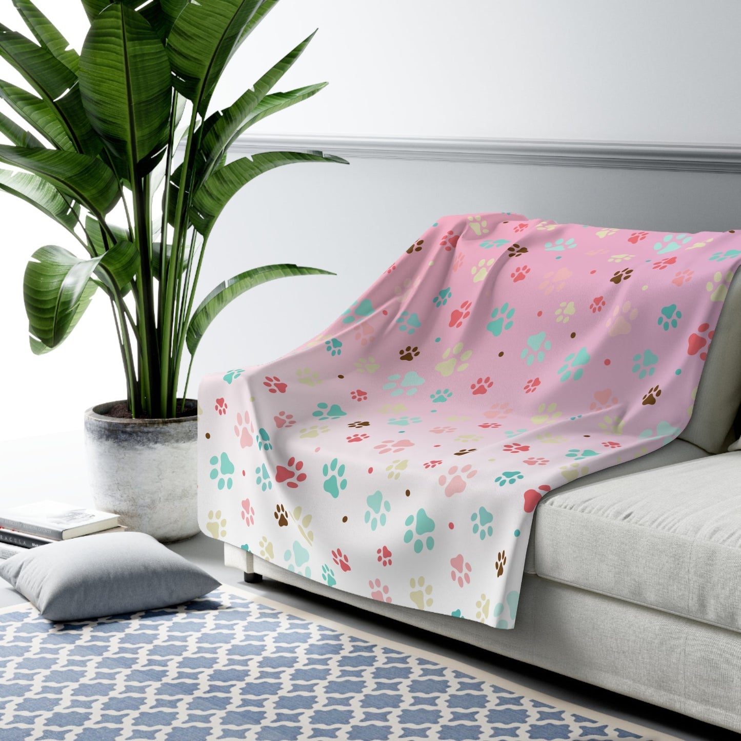 Cozy Paw Print Sherpa Fleece Blanket for Pet Lovers
