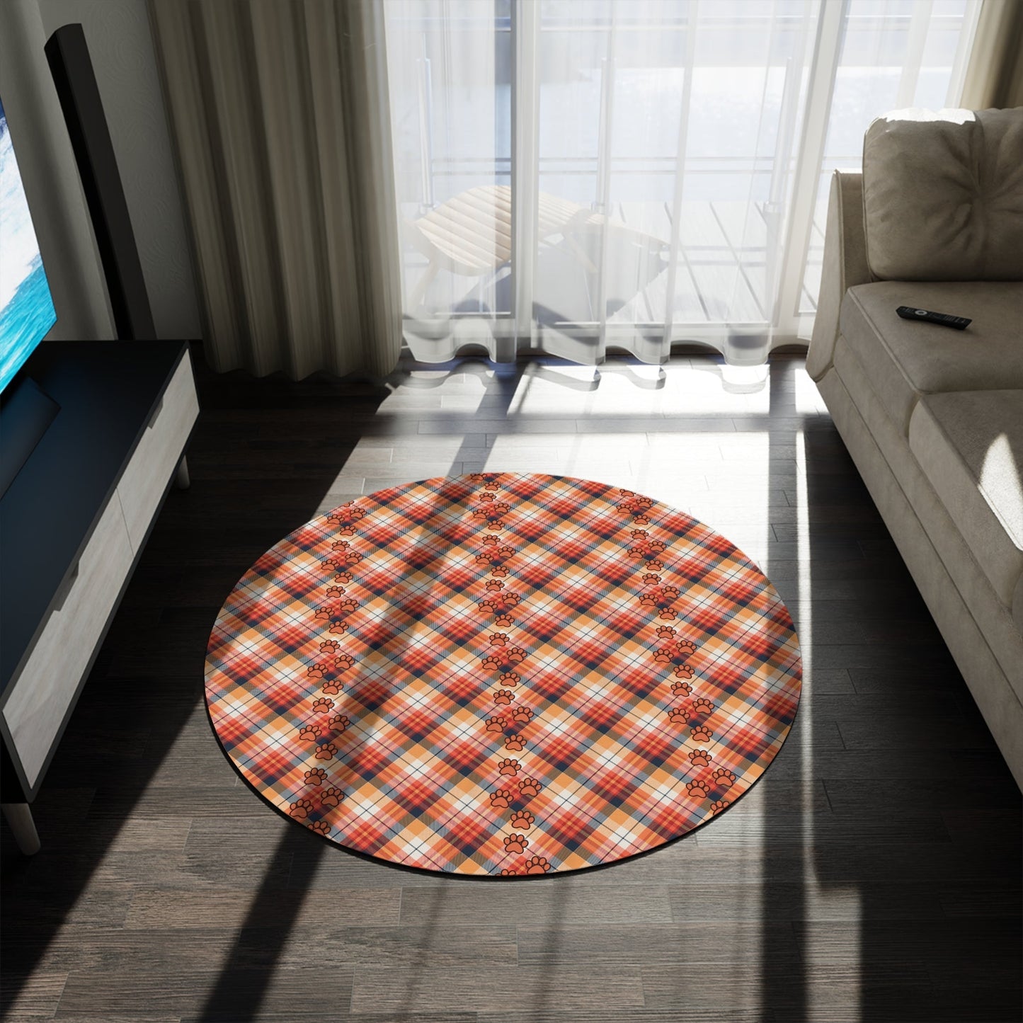 Alfombra Redonda de Cuadros Acogedora - Decoración Estilosa para Amantes de las Mascotas