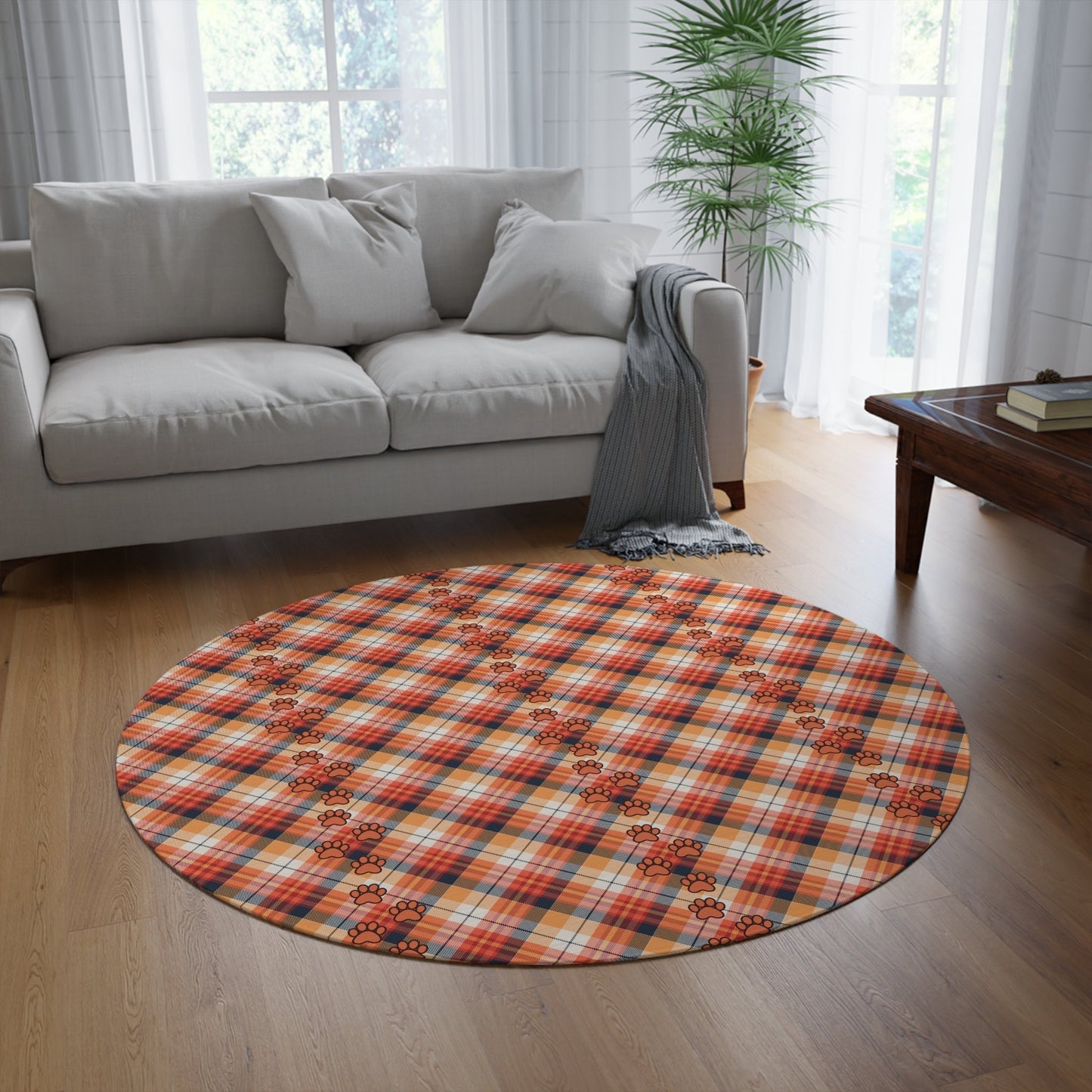 Alfombra Redonda de Cuadros Acogedora - Decoración Estilosa para Amantes de las Mascotas