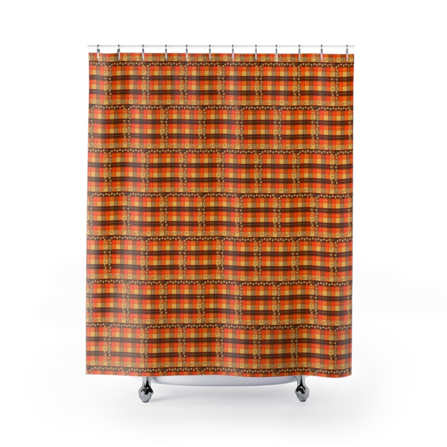 Rideau de douche en plaid confortable avec empreintes de pattes