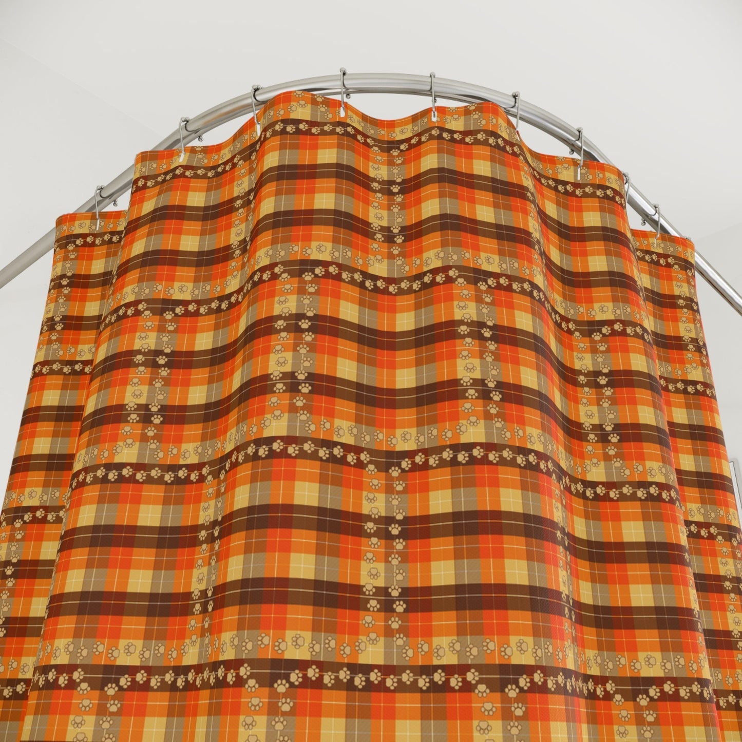 Rideau de douche en plaid confortable avec empreintes de pattes