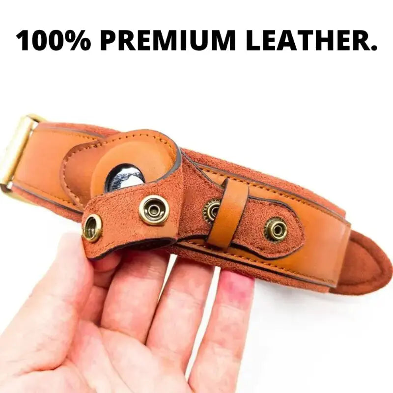 Premium Leather Anti-Lost Dog Collar with AirTag Holder