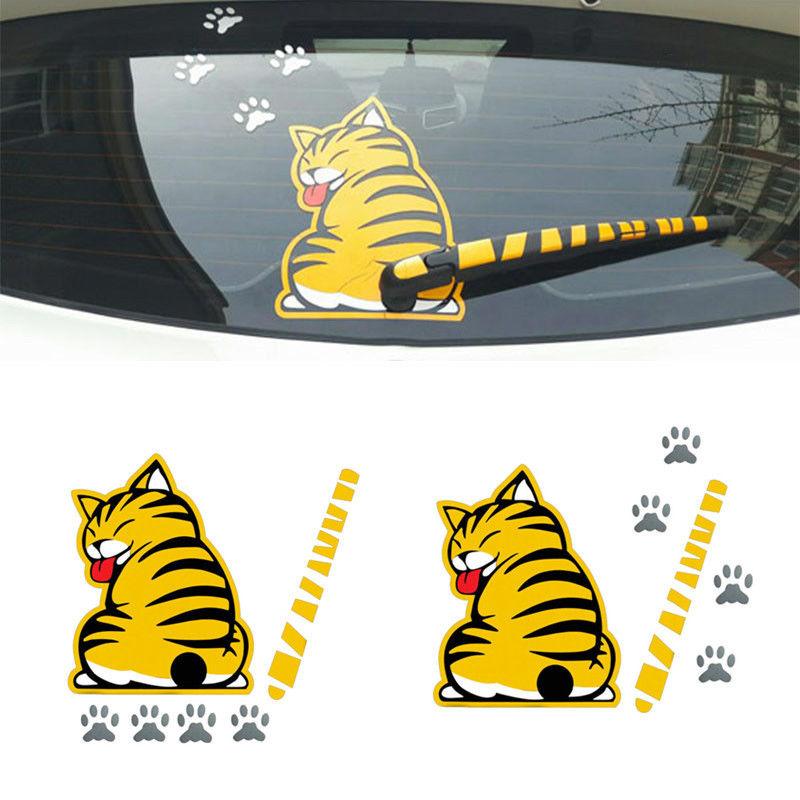 Creative Cat Moving Tail Car Decal - Fun 3D Sticker