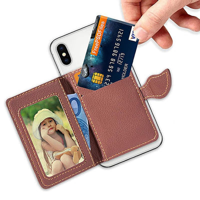 Creative PU leather Phone Wallet Case Women Men Credit Card Holder Pocket Stick 3M Adhesive Fashion Mobile Phone Card Holder - Korvel