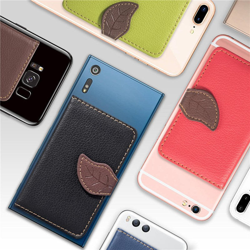 Creative PU leather Phone Wallet Case Women Men Credit Card Holder Pocket Stick 3M Adhesive Fashion Mobile Phone Card Holder - Korvel