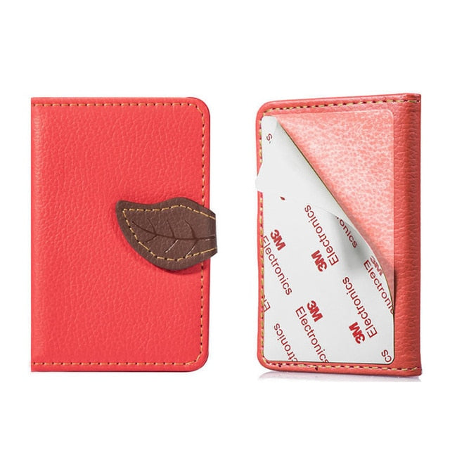 Creative PU leather Phone Wallet Case Women Men Credit Card Holder Pocket Stick 3M Adhesive Fashion Mobile Phone Card Holder - Korvel