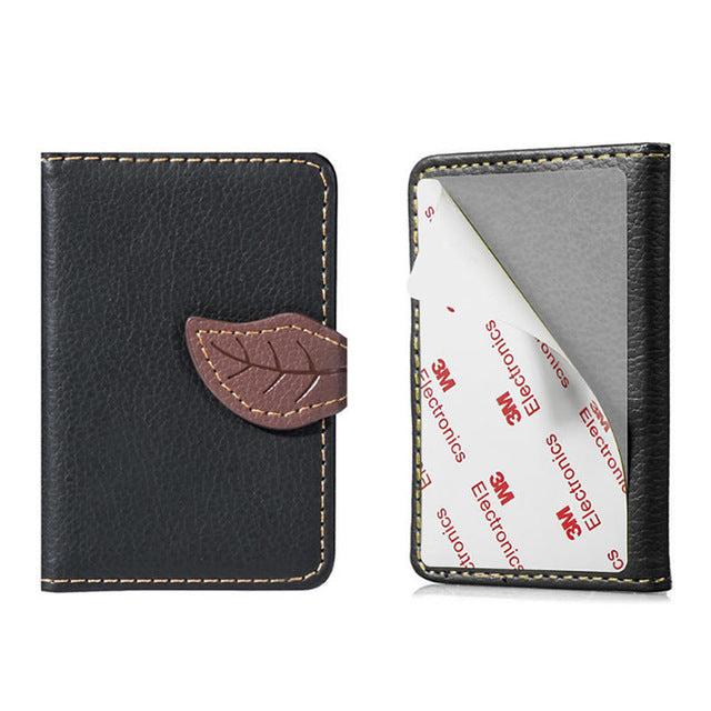 Creative PU leather Phone Wallet Case Women Men Credit Card Holder Pocket Stick 3M Adhesive Fashion Mobile Phone Card Holder - Korvel