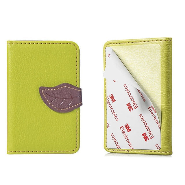 Creative PU leather Phone Wallet Case Women Men Credit Card Holder Pocket Stick 3M Adhesive Fashion Mobile Phone Card Holder - Korvel