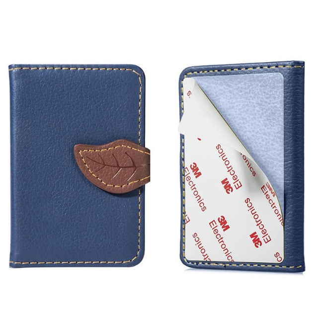 Creative PU leather Phone Wallet Case Women Men Credit Card Holder Pocket Stick 3M Adhesive Fashion Mobile Phone Card Holder - Korvel