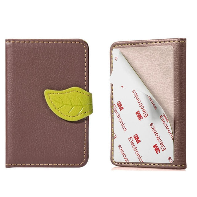 Creative PU leather Phone Wallet Case Women Men Credit Card Holder Pocket Stick 3M Adhesive Fashion Mobile Phone Card Holder - Korvel