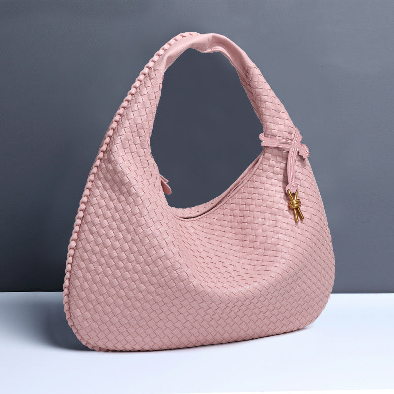 Elegant Crescent Shaped Hand Woven Shoulder Bag