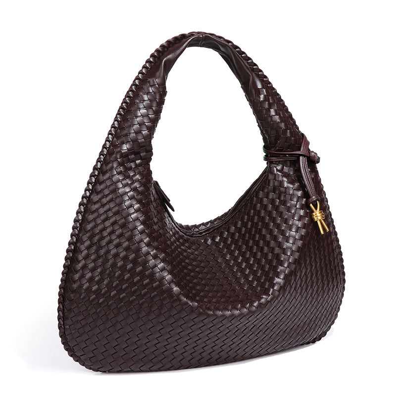 Elegant Crescent Shaped Hand Woven Shoulder Bag