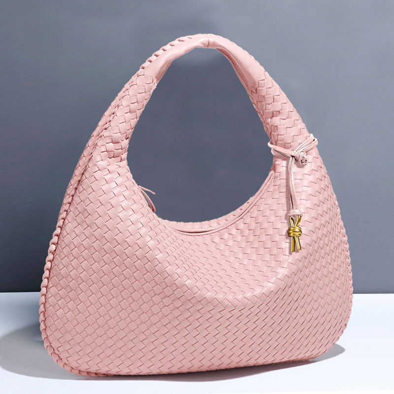 Elegant Crescent Shaped Hand Woven Shoulder Bag