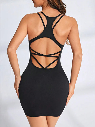 Crisscross Scoop Neck Active Dress - Korvel