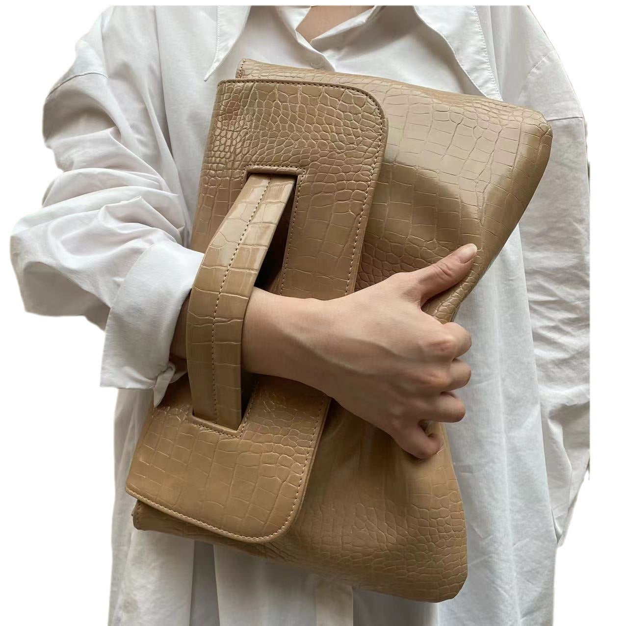 Crocodile patterned carrying bag with sleeve, large capacity file bag, storage bag, official document bag - Korvel