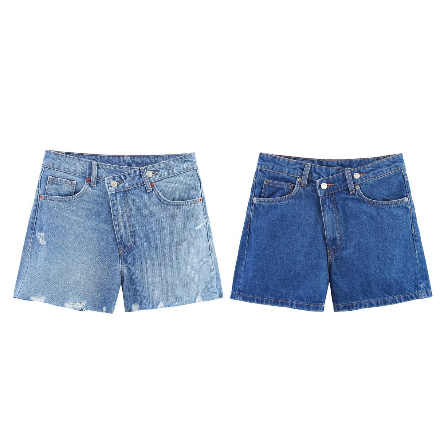 Shorts en denim droit taille croisée pour femmes