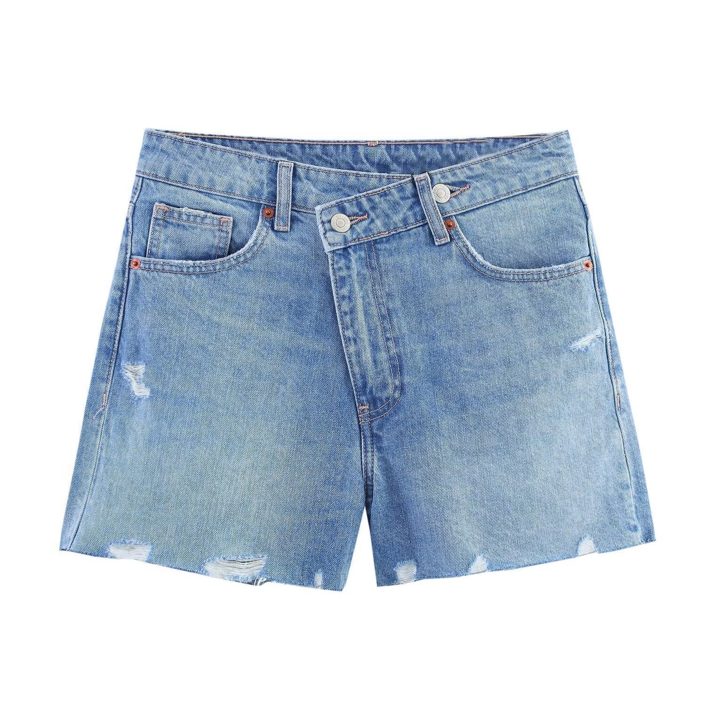 Shorts en denim droit taille croisée pour femmes