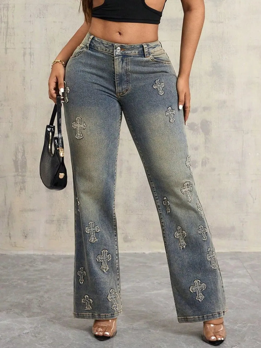 Cross Wide Leg Jeans with Pockets - Korvel