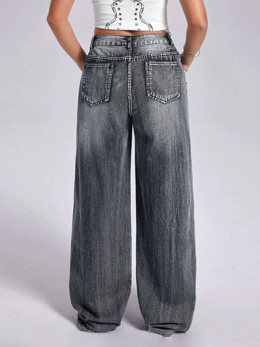 Cross Wide Leg Jeans with Pockets - Korvel