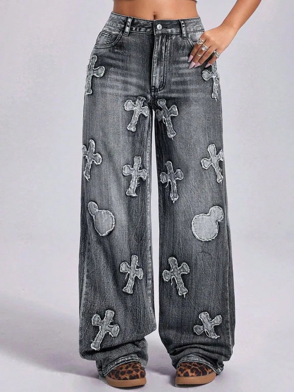 Cross Wide Leg Jeans with Pockets - Korvel