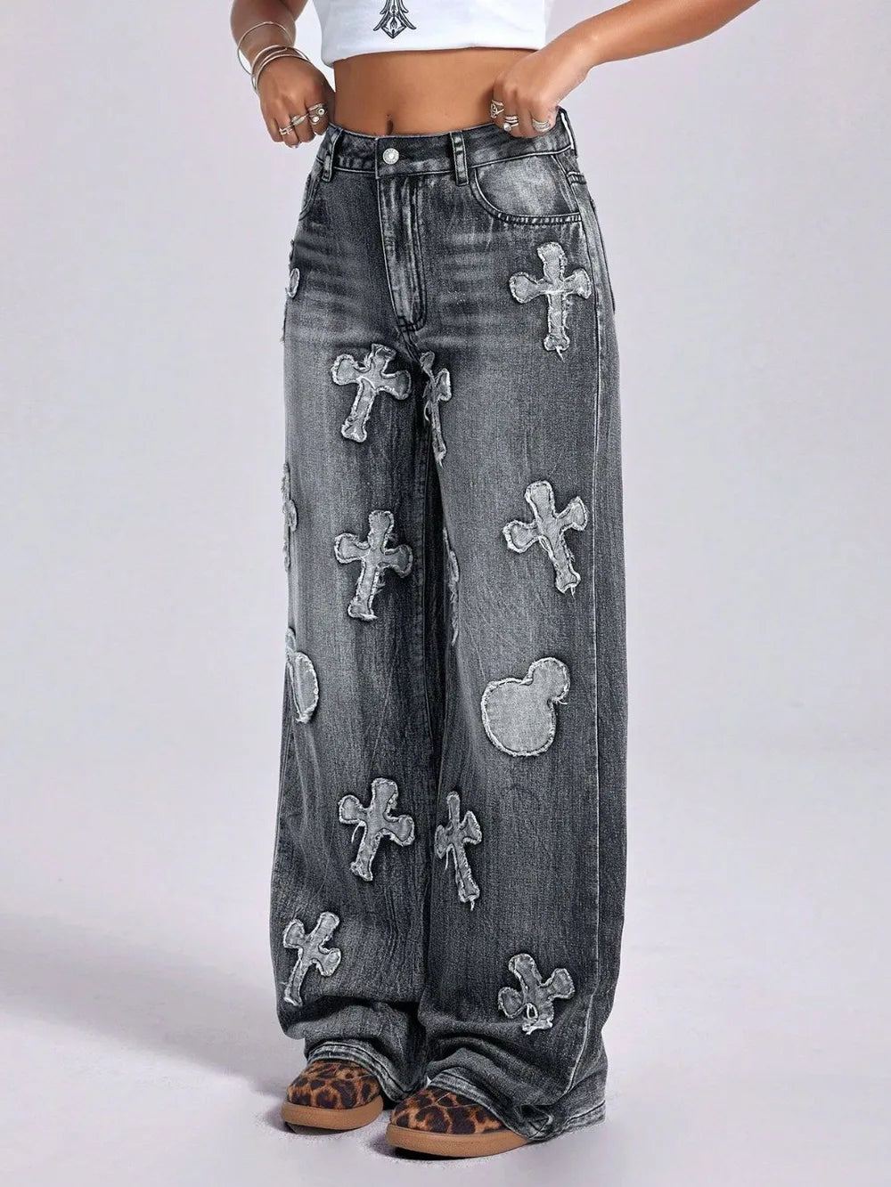 Cross Wide Leg Jeans with Pockets - Korvel