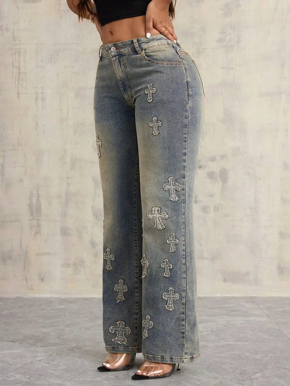 Cross Wide Leg Jeans with Pockets - Korvel