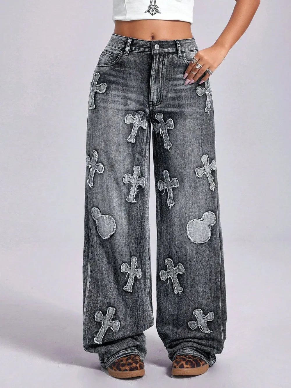 Cross Wide Leg Jeans with Pockets - Korvel