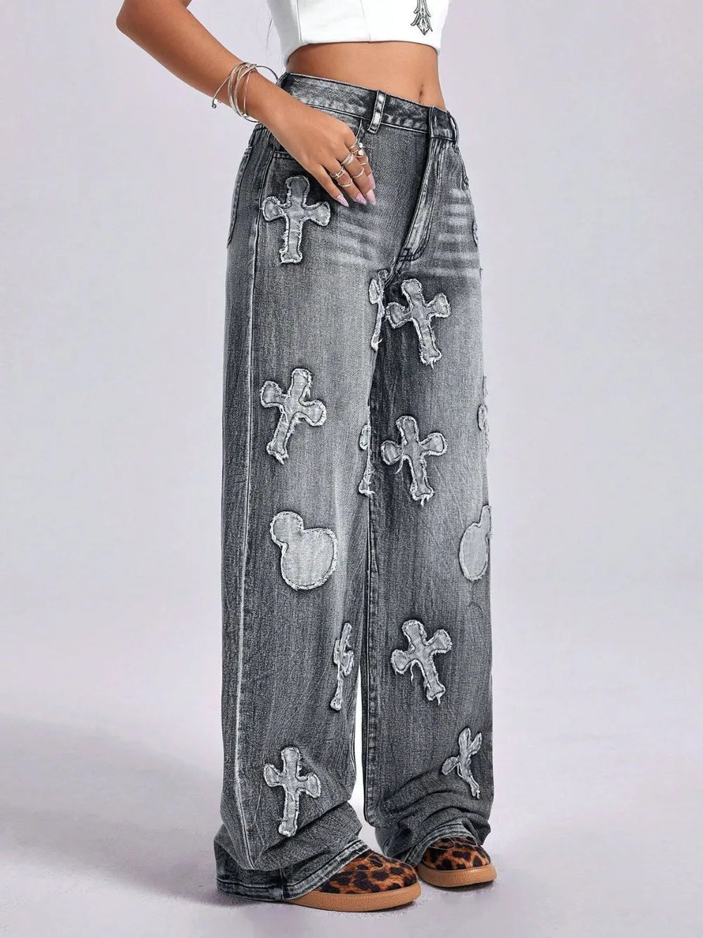 Cross Wide Leg Jeans with Pockets - Korvel