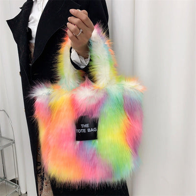 Crossbody Tote Bag Imitation Raccoon Fur Grass Plush Large Capacity Tote Bag Personalized Retro - Korvel