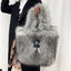 Crossbody Tote Bag Imitation Raccoon Fur Grass Plush Large Capacity Tote Bag Personalized Retro - Korvel