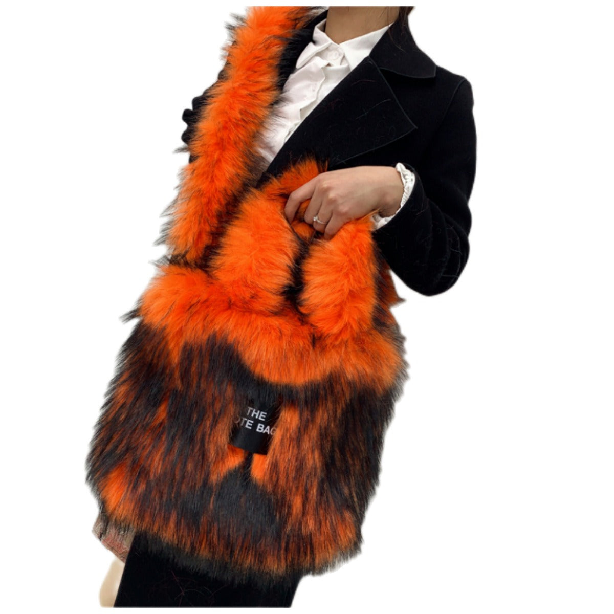 Crossbody Tote Bag Imitation Raccoon Fur Grass Plush Large Capacity Tote Bag Personalized Retro - Korvel