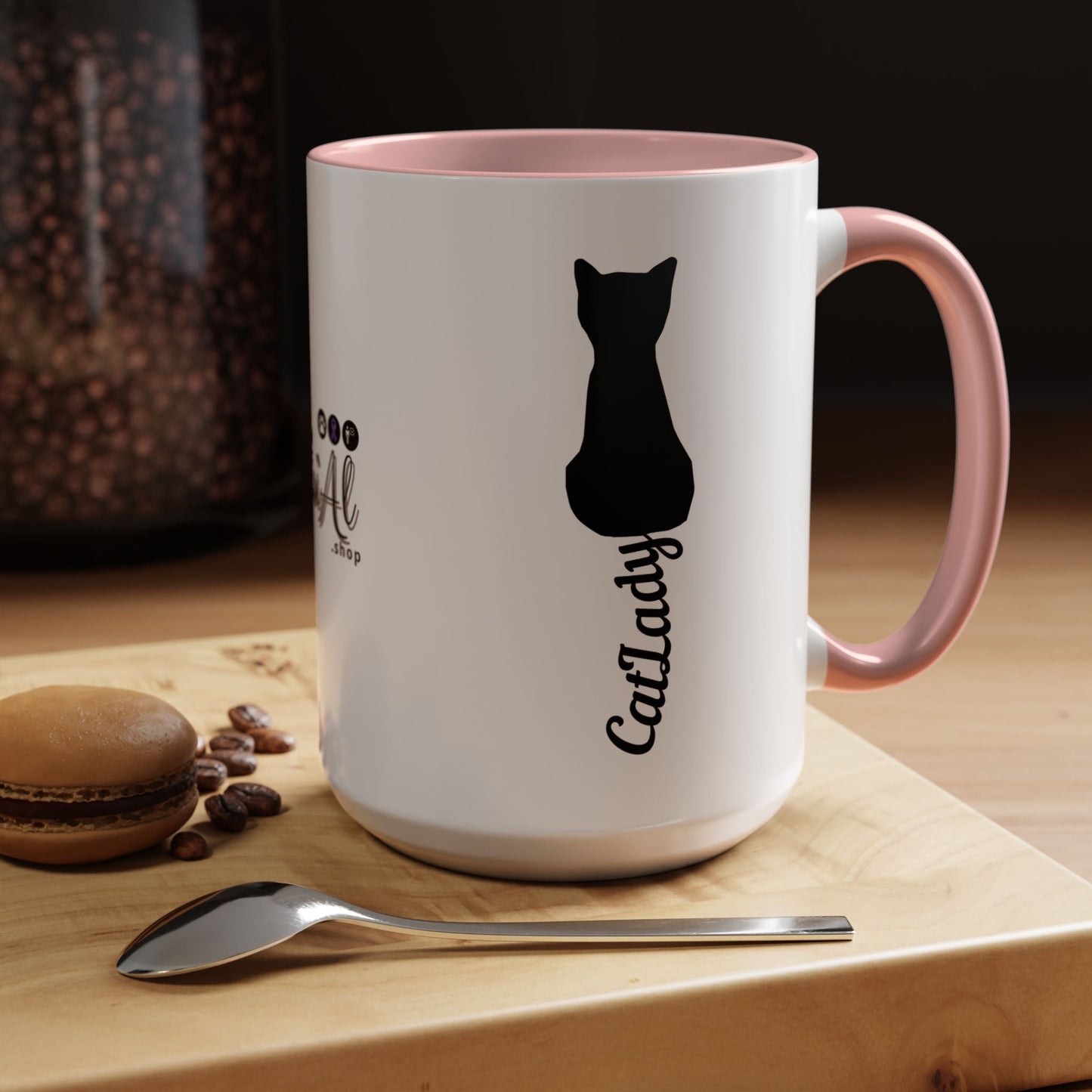 Taza de café Cursive Tail Cat Lady