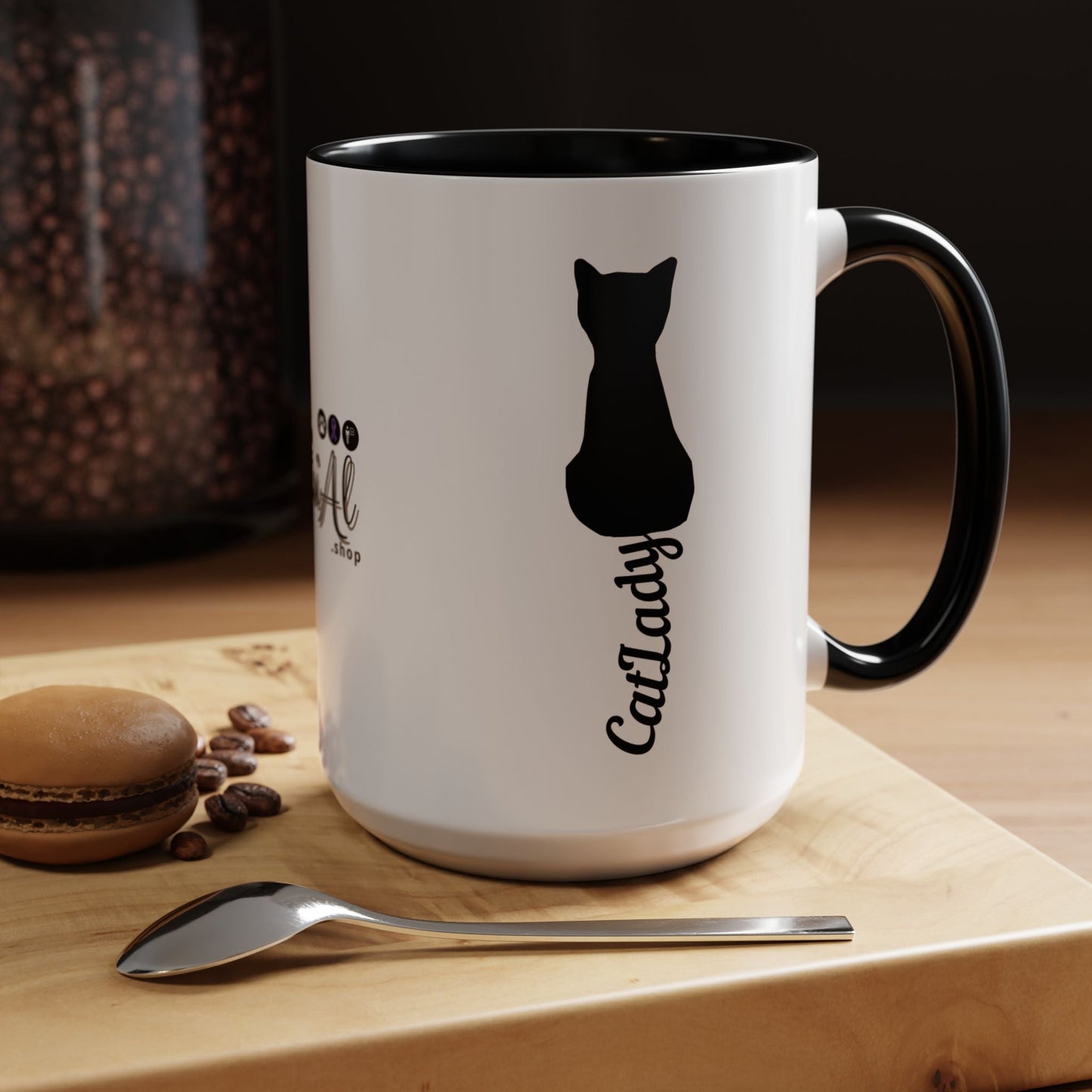 Taza de café Cursive Tail Cat Lady