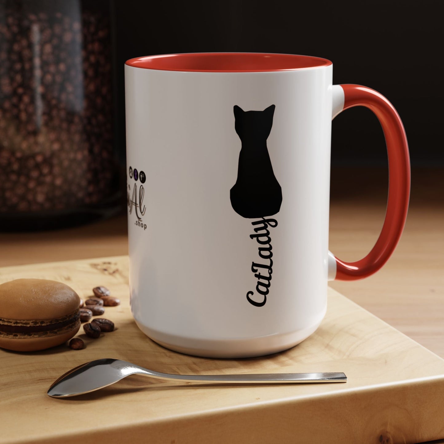 Taza de café Cursive Tail Cat Lady