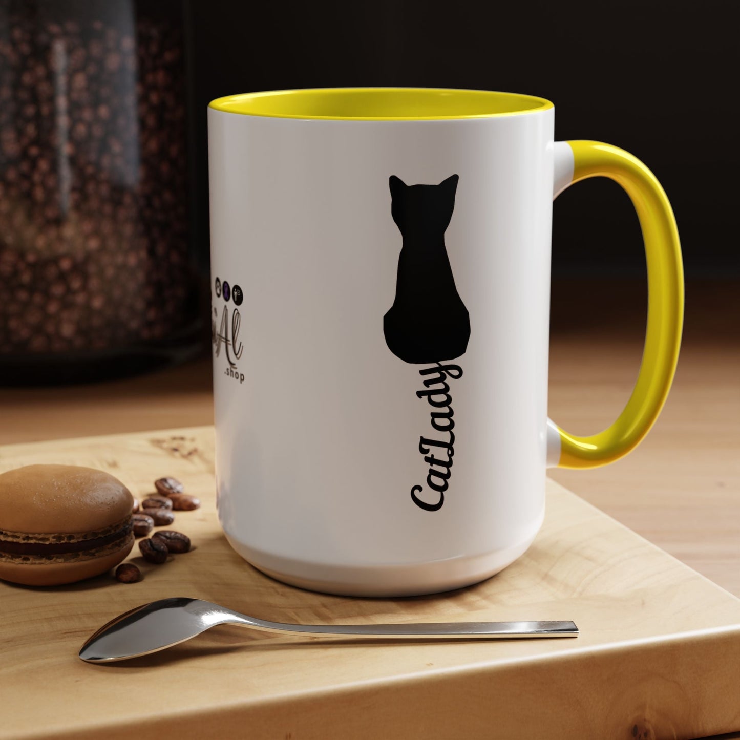 Taza de café Cursive Tail Cat Lady