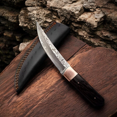 Premium Custom Hunting Knife – 10" Damascus Steel with Wenge Handle - Korvel
