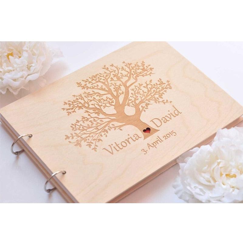 Libro de visitas y álbum de fotos de boda con grabado personalizado de árbol de roble