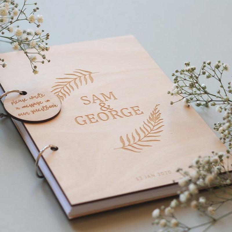 Libro de visitas y álbum de fotos de boda con grabado personalizado de árbol de roble