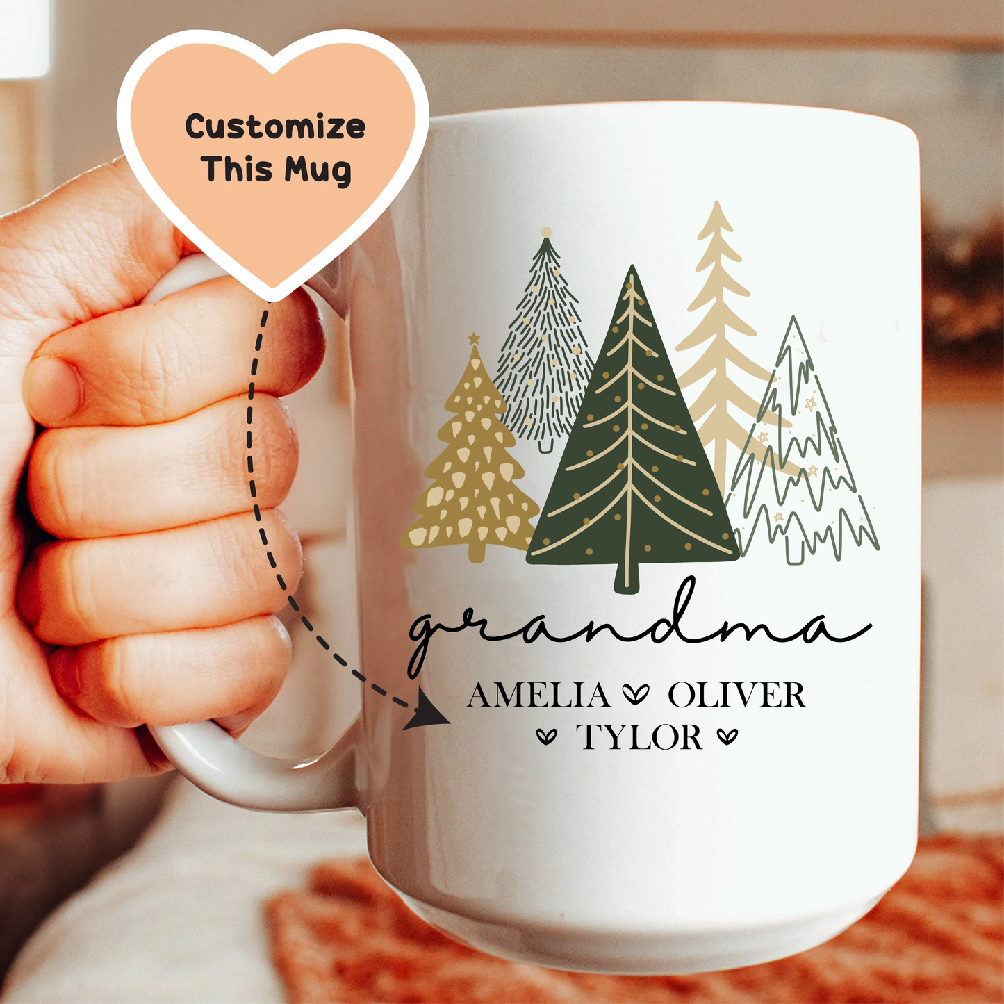 Taza navideña personalizada de la abuela