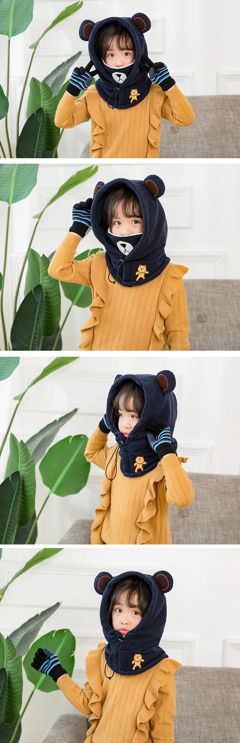 Balaclava de Invierno con Oso de Caricatura para Niños