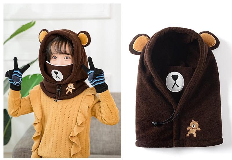Balaclava de Invierno con Oso de Caricatura para Niños